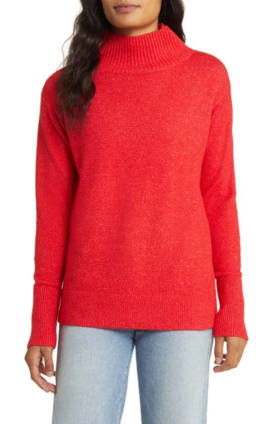 Caslon Mock Neck Cotton Blend Sweater In Red Chinoise