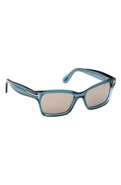 Tom Ford Mikel 54mm Square Sunglasses In Shiny Aqua / Roviex Mirror