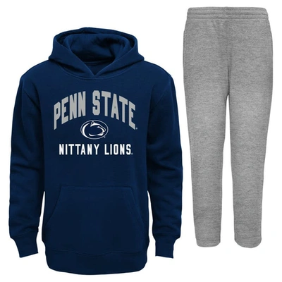 Outerstuff Kids' Toddler Boys And Girls Navy, Grey Penn State Nittany Lions Play-by-play Pullover Fleece Hoodie And P In Navy,gray