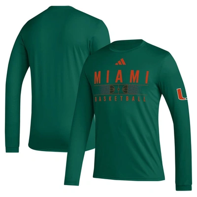 Adidas Originals Adidas Green Miami Hurricanes Practice Basketball Pregame Aeroready Long Sleeve T-shirt