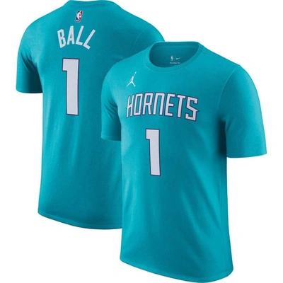 Nike Men's  Lamelo Ball Teal Charlotte Hornets Icon 2022/23 Name And Number T-shirt