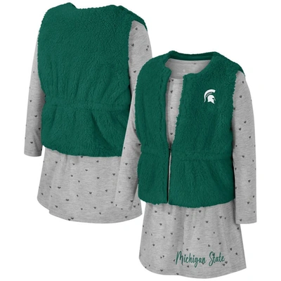 Colosseum Kids' Girls Toddler  Green Michigan State Spartans Meowing Vest & Dress Set
