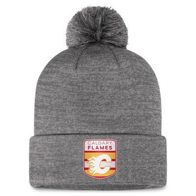 Fanatics Branded  Grey Calgary Flames Authentic Pro Home Ice Cuffed Knit Hat With Pom