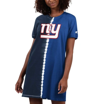 Starter Navy New York Giants Ace Tie-dye T-shirt Dress