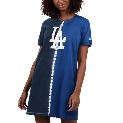 Starter Women's  Navy, Royal Los Angeles Dodgers Ace Tie-dye Sneaker Dress In Navy,royal