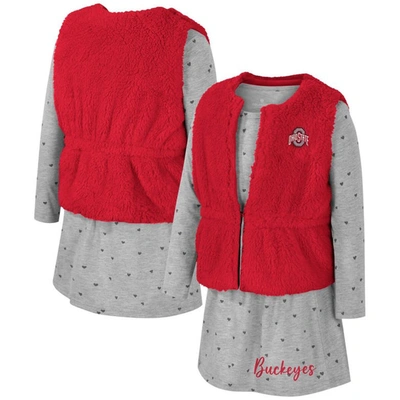Colosseum Kids' Girls Toddler  Scarlet Ohio State Buckeyes Meowing Vest & Dress Set