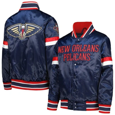 Starter Kids' Youth  Navy New Orleans Pelicans Home Game Varsity Satin Full-snap Jacket