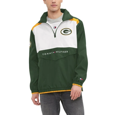 Tommy Hilfiger Men's  Green, White Green Bay Packers Carter Half-zip Hooded Top In Green,white