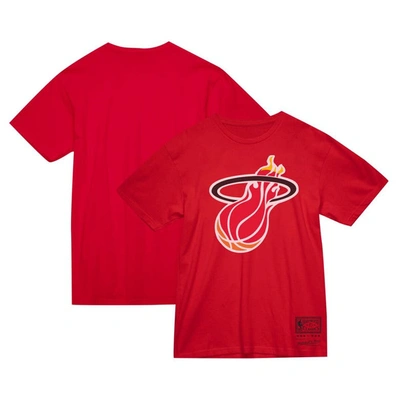 Mitchell & Ness Men's And Women's  Red Miami Heat Hardwood Classics Mvp Throwback Logo T-shirt