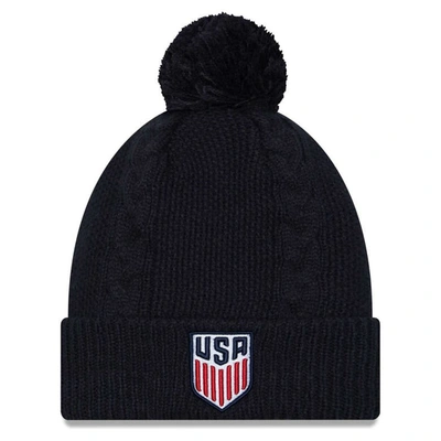 New Era Navy Usmnt Cabled Cuffed Knit Hat With Pom