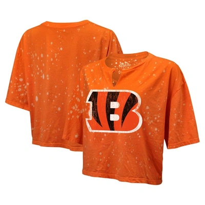 Majestic Threads Orange Cincinnati Bengals Bleach Splatter Notch Neck Crop T-shirt