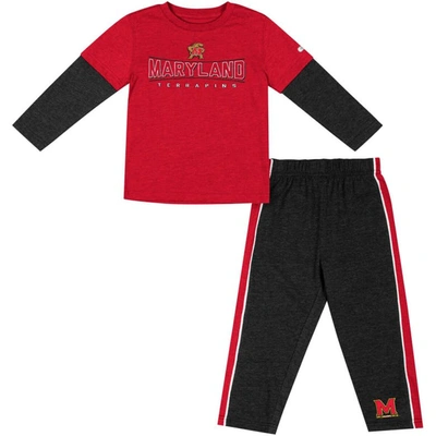 Colosseum Kids' Toddler  Red/black Maryland Terrapins Long Sleeve T-shirt & Pants Set