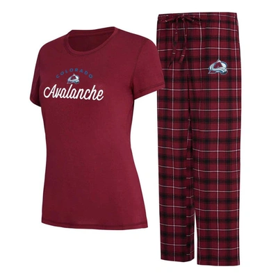 Concepts Sport Women's  Burgundy, Black Colorado Avalanche Arctic T-shirt And Pajama Pants Sleep Set In Burgundy,black