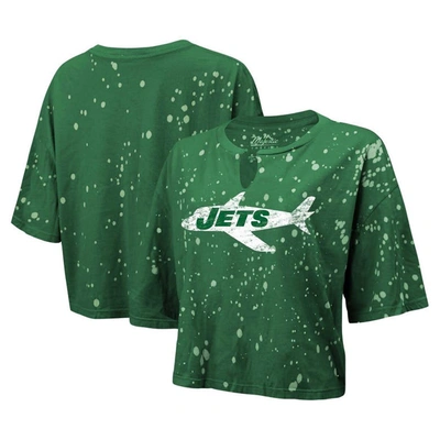 Majestic Threads Green New York Jets Bleach Splatter Notch Neck Crop T-shirt