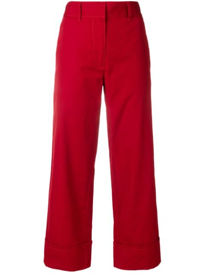 Prada Wide-legged Cropped Trousers In Red