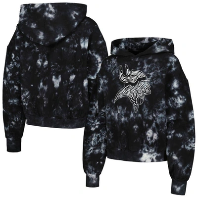 The Wild Collective Black Minnesota Vikings Tie-dye Cropped Pullover Hoodie