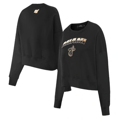 Pro Standard Black Miami Heat Glam Cropped Pullover Sweatshirt