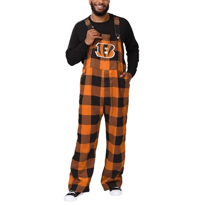 Foco Orange Cincinnati Bengals Big Logo Plaid Overalls