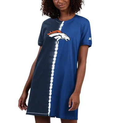 Starter Navy Denver Broncos Ace Tie-dye T-shirt Dress