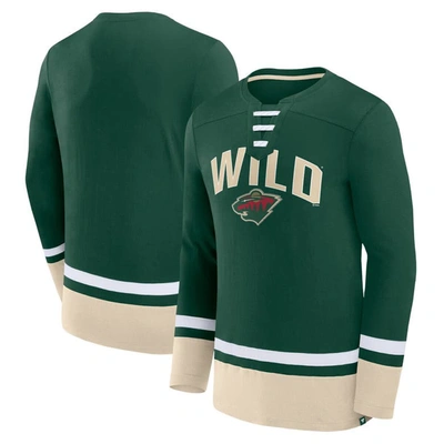 Fanatics Branded Green Minnesota Wild Back Pass Lace-up Long Sleeve T-shirt