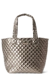 Mz Wallace Medium Metro Deluxe Tote In Moondust Metallic Lacquer/light Gold