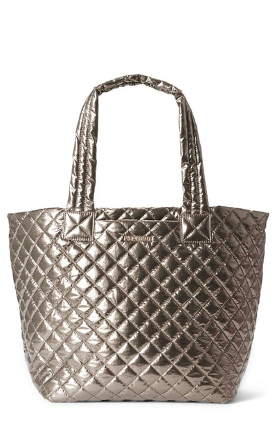 Mz Wallace Medium Metro Deluxe Tote In Moondust Metallic Lacquer/light Gold