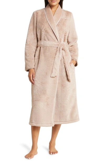 Nordstrom Recycled Polyester Faux Fur Dressing Gown In Beige Goat