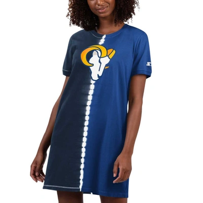 Starter Navy Los Angeles Rams Ace Tie-dye T-shirt Dress