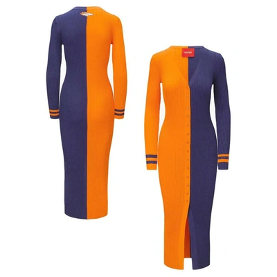 Staud Women's  Orange, Navy Denver Broncos Shoko Knit Button-up Sweater Dress In Orange,navy