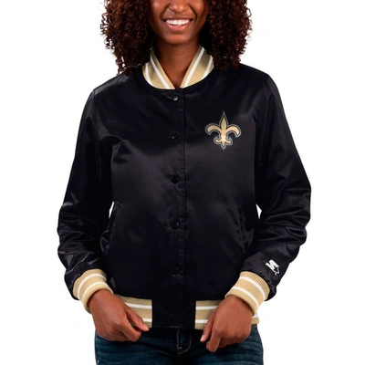 Starter Black New Orleans Saints Full Count Satin Full-snap Varsity Jacket