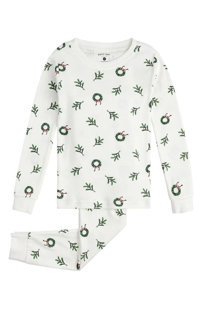 Firsts By Petit Lem Babies' Wreath Print Fitted Organic Cotton One-piece Pajamas In Owh Off White