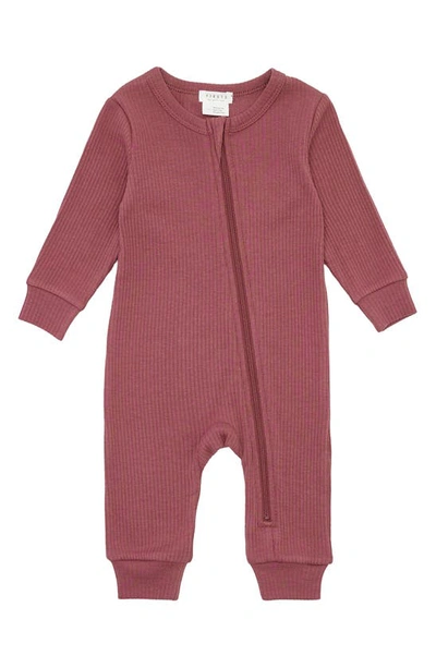 Firsts By Petit Lem Babies' Rib Fitted One-piece Pajamas In Plu Plum