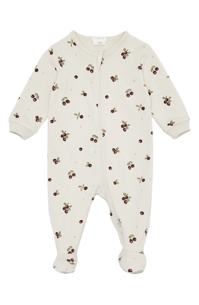 Firsts By Petit Lem Babies' Cranberry Print Organic Cotton Fitted One-piece Pajamas In Bei Beige