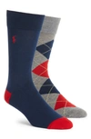 Polo Ralph Lauren Argyle 2-pack Stretch Cotton Blend Socks In Grey Navy