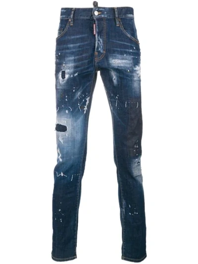 Dsquared2 Men's Super Patched Bleached Slim-fit Jeans In Blue