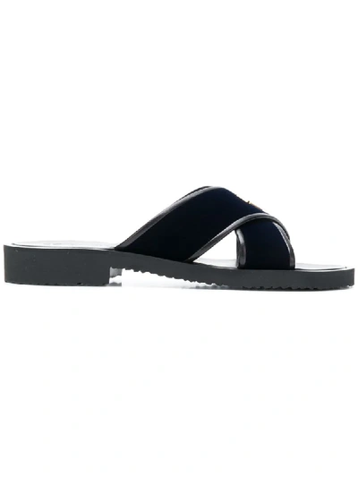 Giuseppe Zanotti Leather Trim Slides In Black