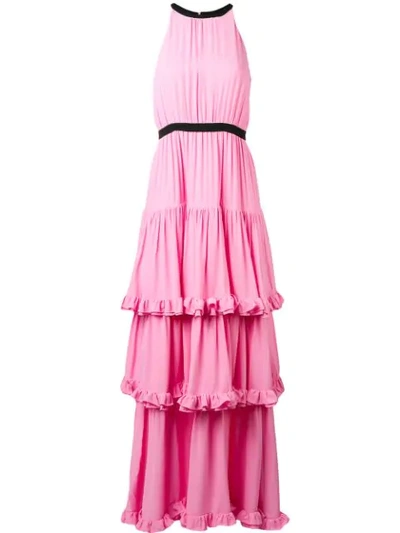 Msgm Tiered Ruffled Halterneck Gown - Pink