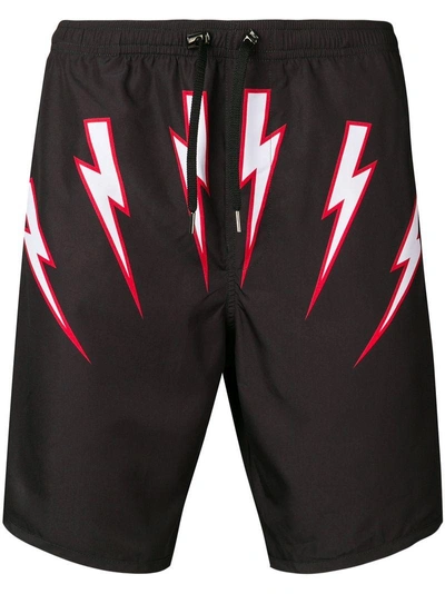 Neil Barrett Lightning Bolt Print Swim Shorts - Black