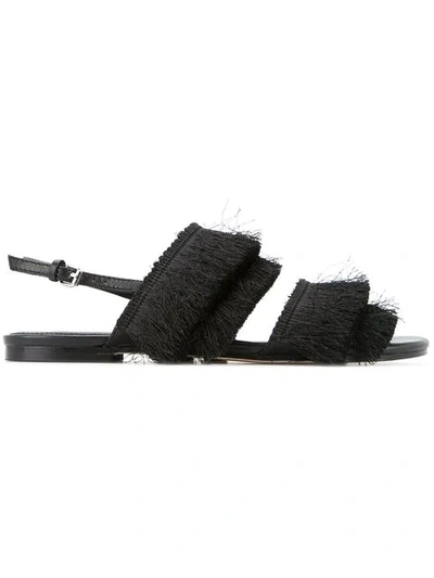 Mara & Mine Layered Fringe Sandals In Black