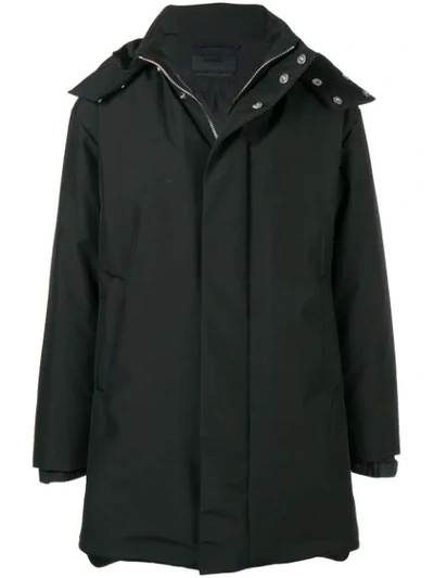 Prada Hooded Down Midi Coat In Black