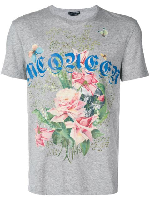 Alexander Mcqueen Rose Print T-shirt - Grey | ModeSens