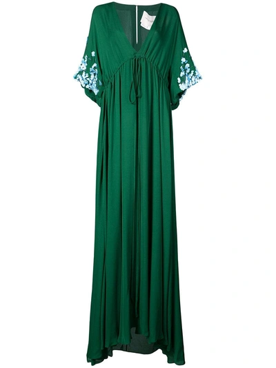Carolina Herrera Floral Applique Maxi Dress In Green