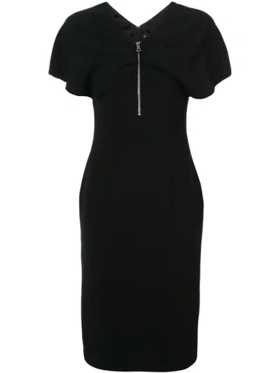 Christian Siriano Textured Crepe Zipper Front Drape Dress In Black