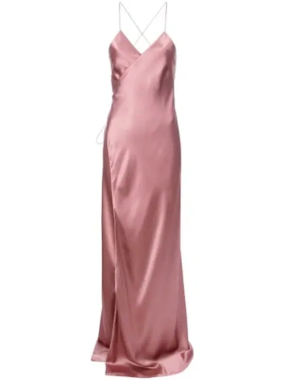 Michelle Mason Strappy Wrap Gown In Pink