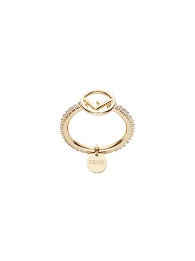 Fendi Crystal-embellished Logo Ring In Metallic