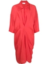 Reality Studio Ruched Detail Shirt Dress - Red