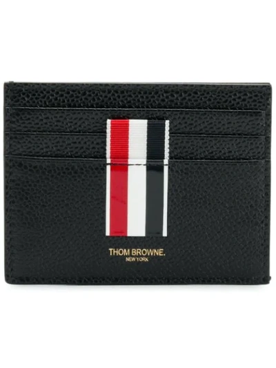 Thom Browne Vertical Intarsia Stripe Cardholder In Pebble Grain Leather - Black