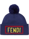 Fendi Logo Patch Beanie Hat In Black