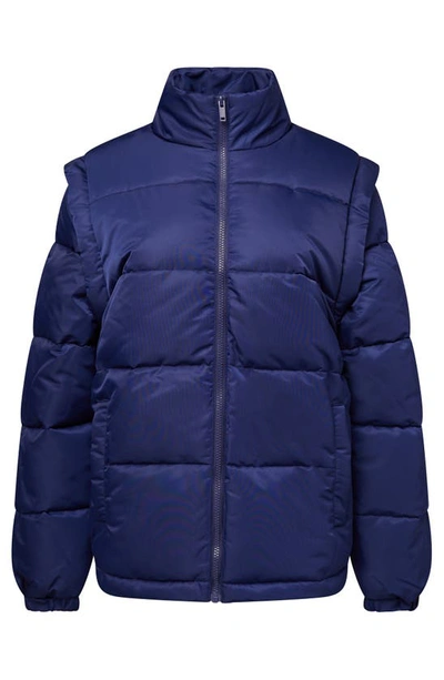 Weworewhat Zip Off Sleeve Nylon Puffer Jacket In Blue