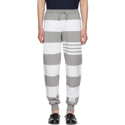 Thom Browne Engineered Rugby Stripe Classic Loopback Jersey Sweatpants In 055 Lt Grey